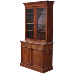 Antique Tall Victorian Mahogany Glazed Bookcase Cupboard Display Cabinet