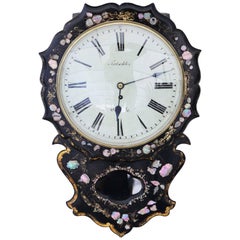 Antique Rare Victorian Mother of Pearl Inlaid Single Fusee Wall Clock