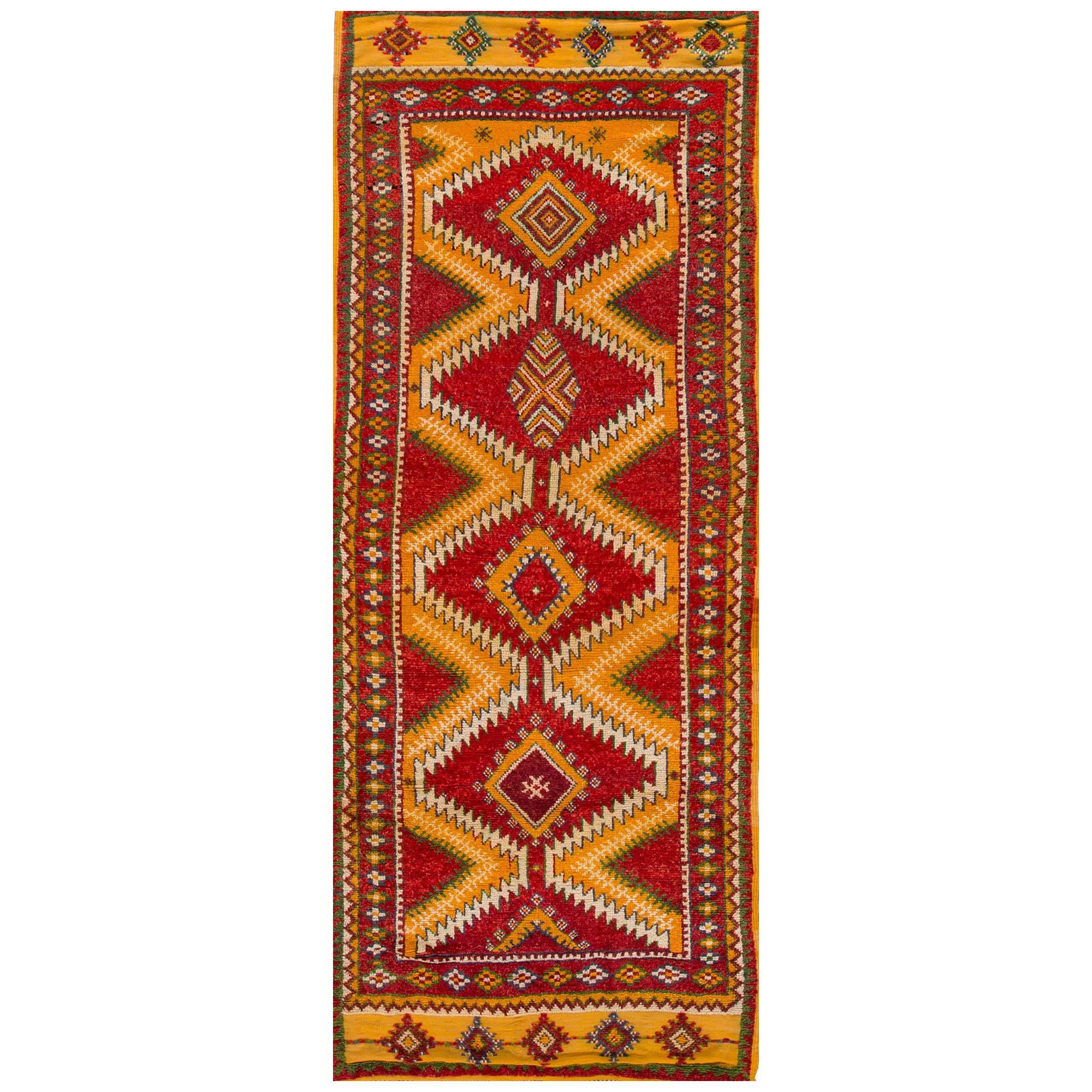 Marokkanischer Teppich-Läufer in Rot/Orange aus den 1930er Jahren