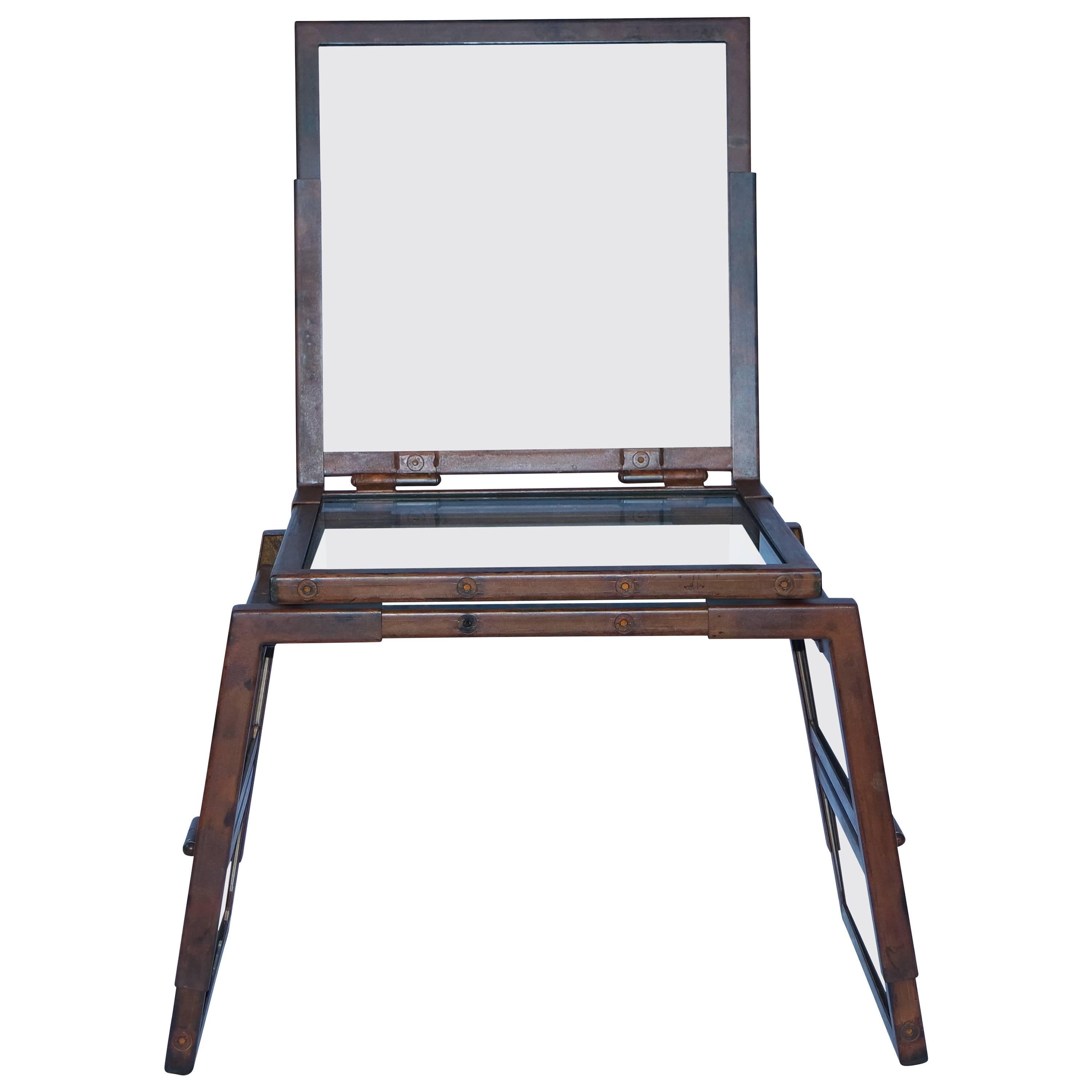 Folding Glass Chair Made with Italian Glass and Oxidized Steel Treated