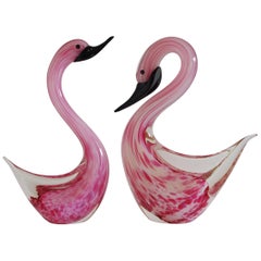 Pair of Murano Pink Swans