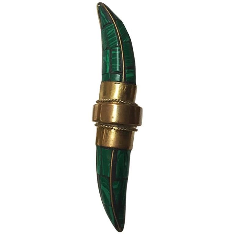 Horn Door/Appliance Toggle, Jade Resin and Antique Brass For Sale