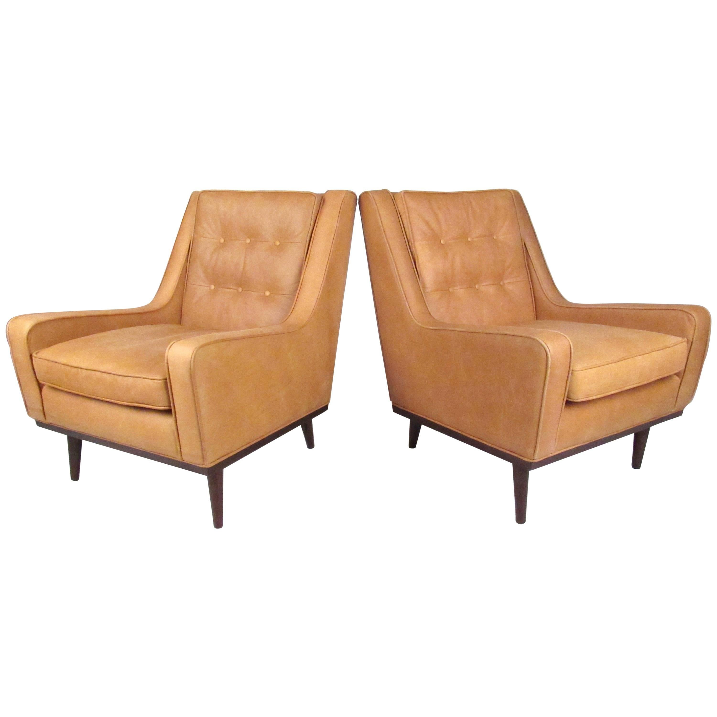 Pair of Stylish Modern Tufted Leather Lounge Chairs