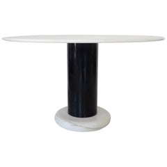 Retro Ettore Sottsass White and Black Round Marble Dining Table Lotorosso Polotronova