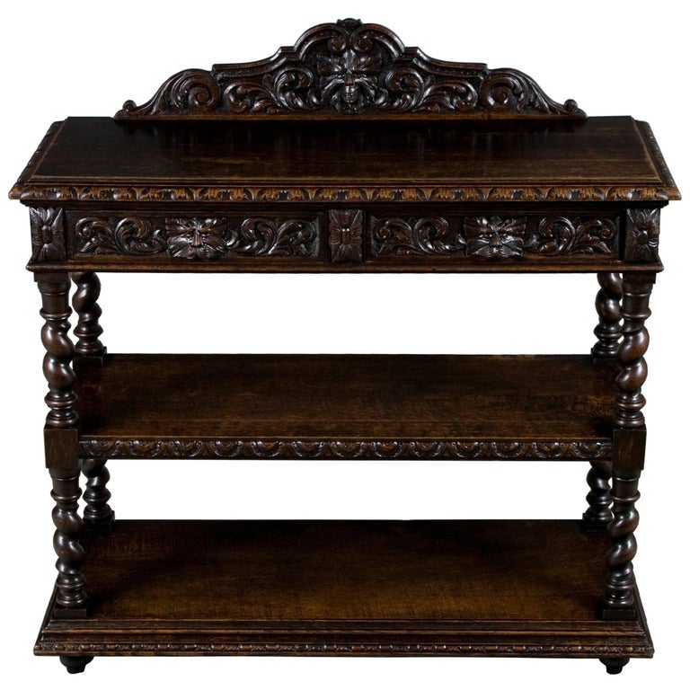 Antique Scottish Carved Golden Oak Barley Twist Sideboard Buffet Server