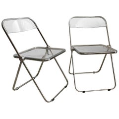 1960s Italian Piretti "Plia" Castelli Folding Lucite Chairs, Pair