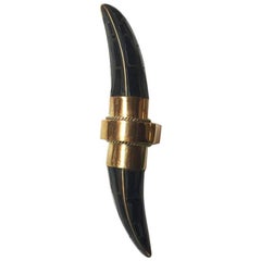 Horn Door/Appliance Toggle, Black Resin and Antique Brass