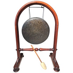 Tibetan Big Antique Hand-Hammered Bronze Gong on Stand-Soothing Deep Sound