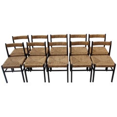 Set of Ten Italian Rush Seat Dining Chairs