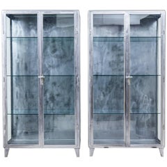 Antique Pair of 1920s Art Deco Polished Steel Medical Display Cabinets