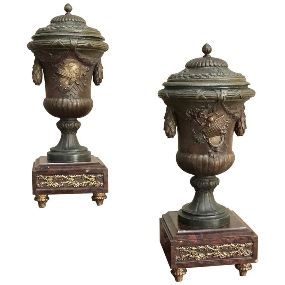 Pair of 19th Century French Mantel Urns, circa 1890 For Sale