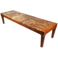 1960s Baker Silver Label Onyx and Mahogany Coffee Table