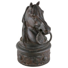 Late 19th Century Cast Iron Horse Hitch with Horse Head Sculpture and Ring