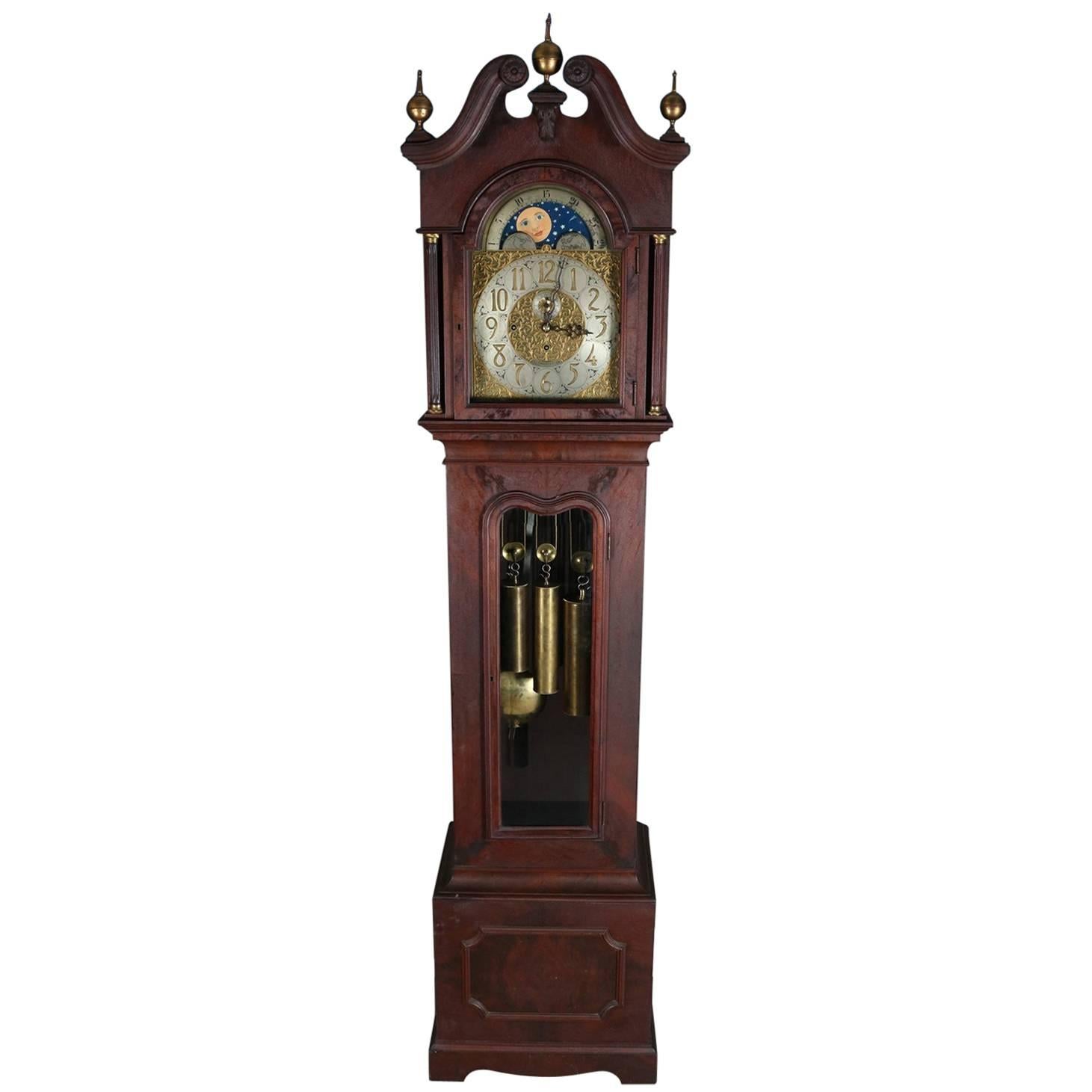 Monumental Antique Durfee & Tiffany Mahogany Moon Phase Tubular Bell Chime Clock