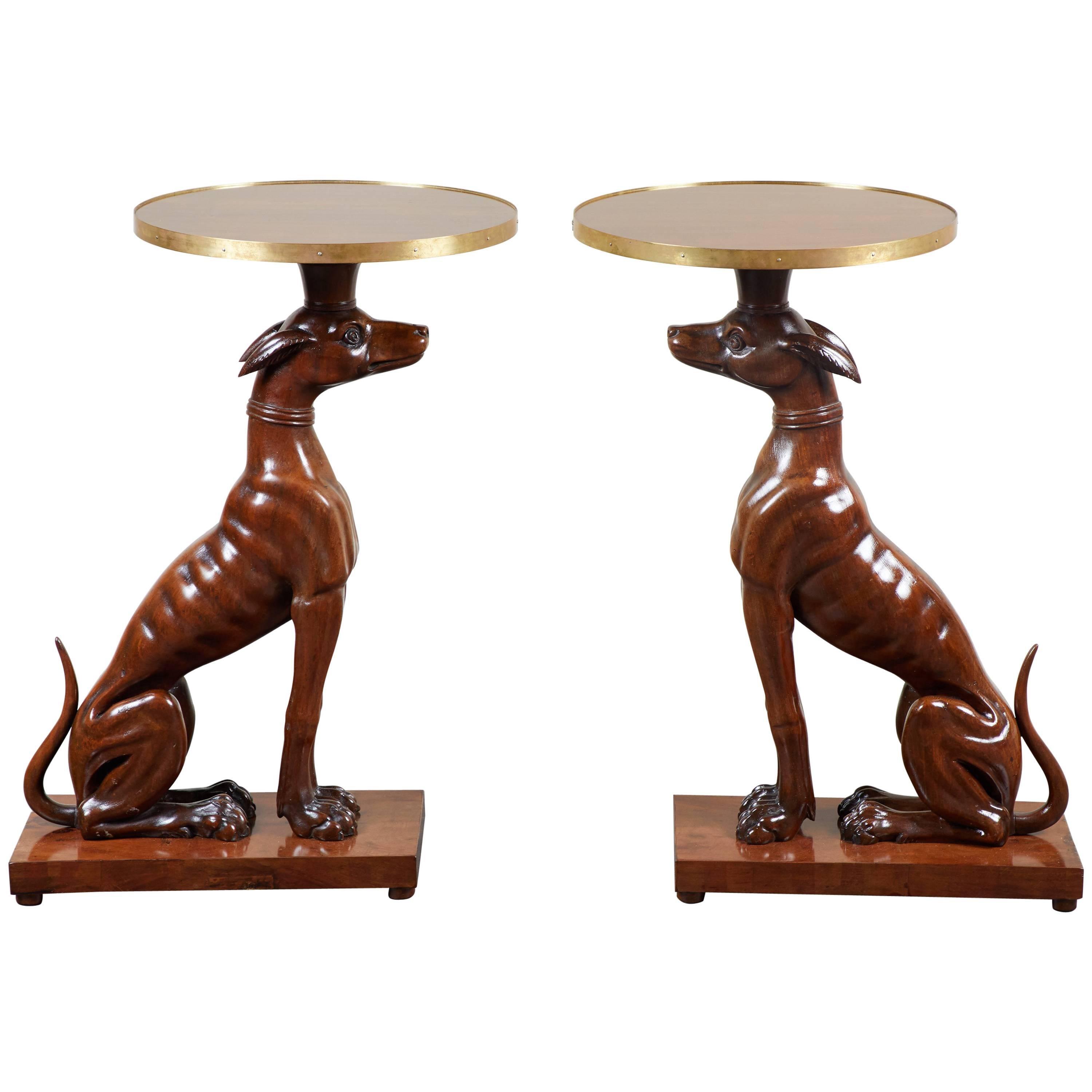 Pair of 19th Century Italian Mahogany Greyhound Dog Side Tables