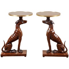 Pair of 19th Century Italian Mahogany Greyhound Dog Side Tables