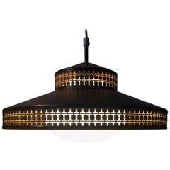 Midcentury Perforated Brass and Opaline Glass Pendant Lamp by ASEA, Sweden 1960s