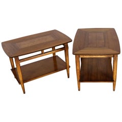 Lane Walnut End or Side Tables with Inlaid Tops Mid-Century Modern Pair #1925