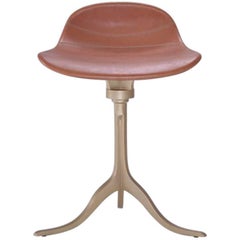 Bespoke Sand Cast Brass Swivel Stool in Châtaigne Leather