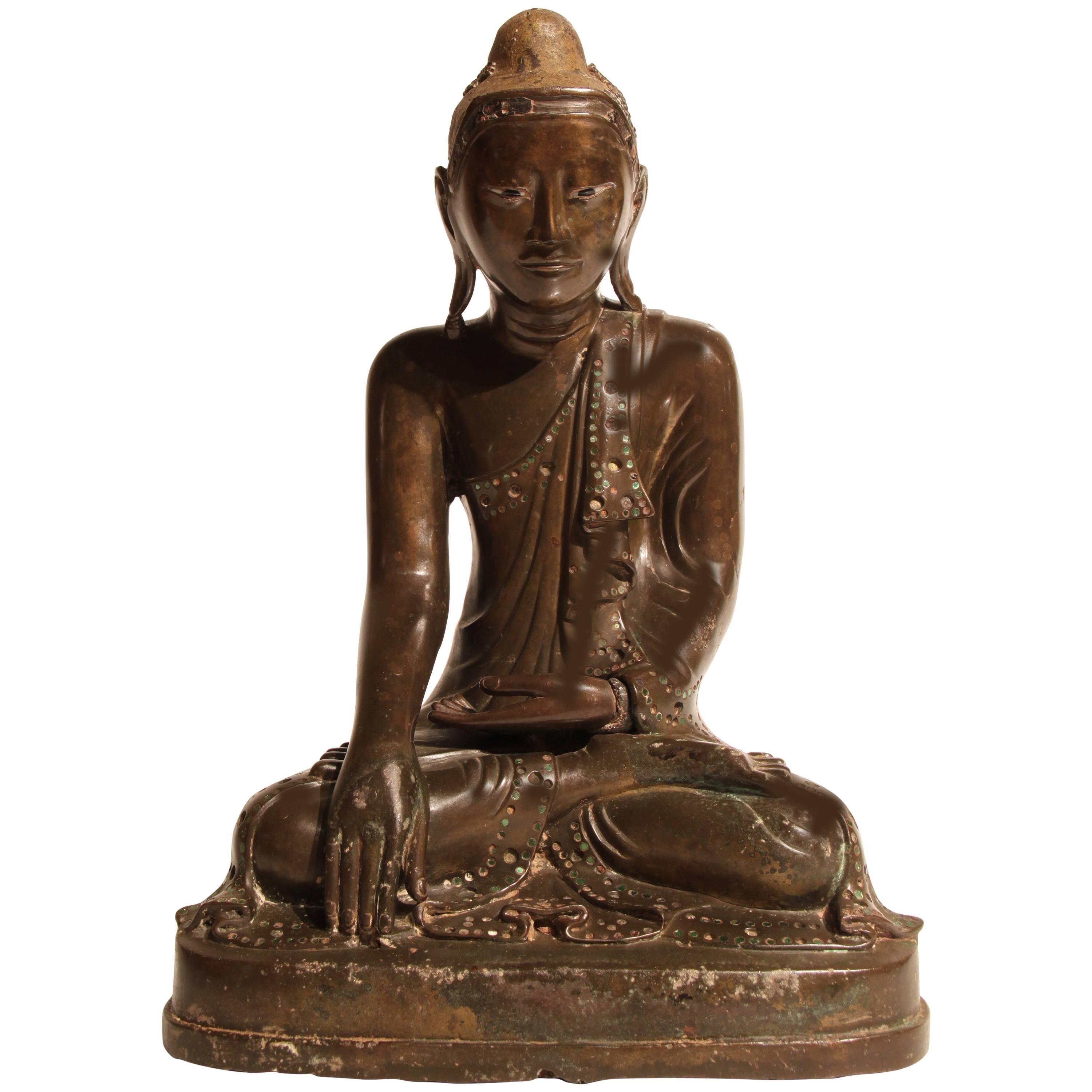 19th Century Thai Inlaid Bronze Buddha For Sale