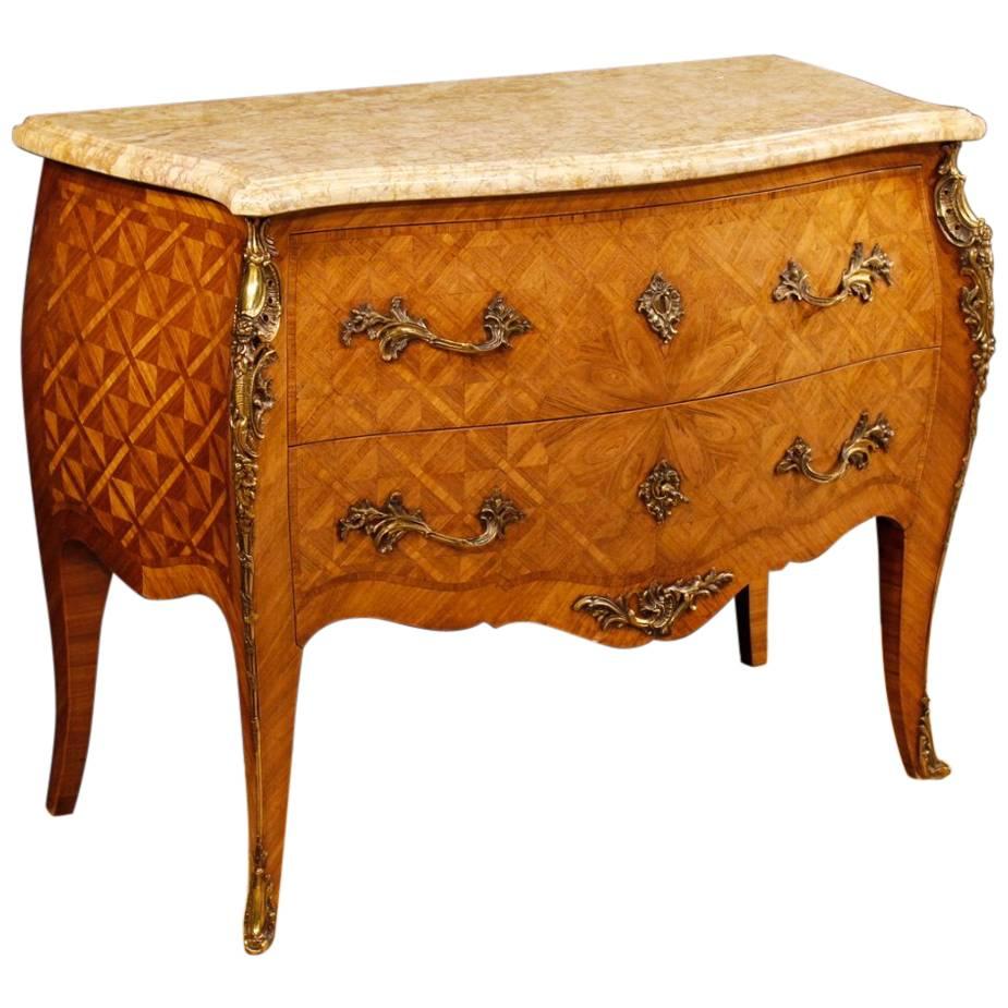 French Inlaid Dresser in Rosewood with Marble Top Louis XV Style, 20th Century
