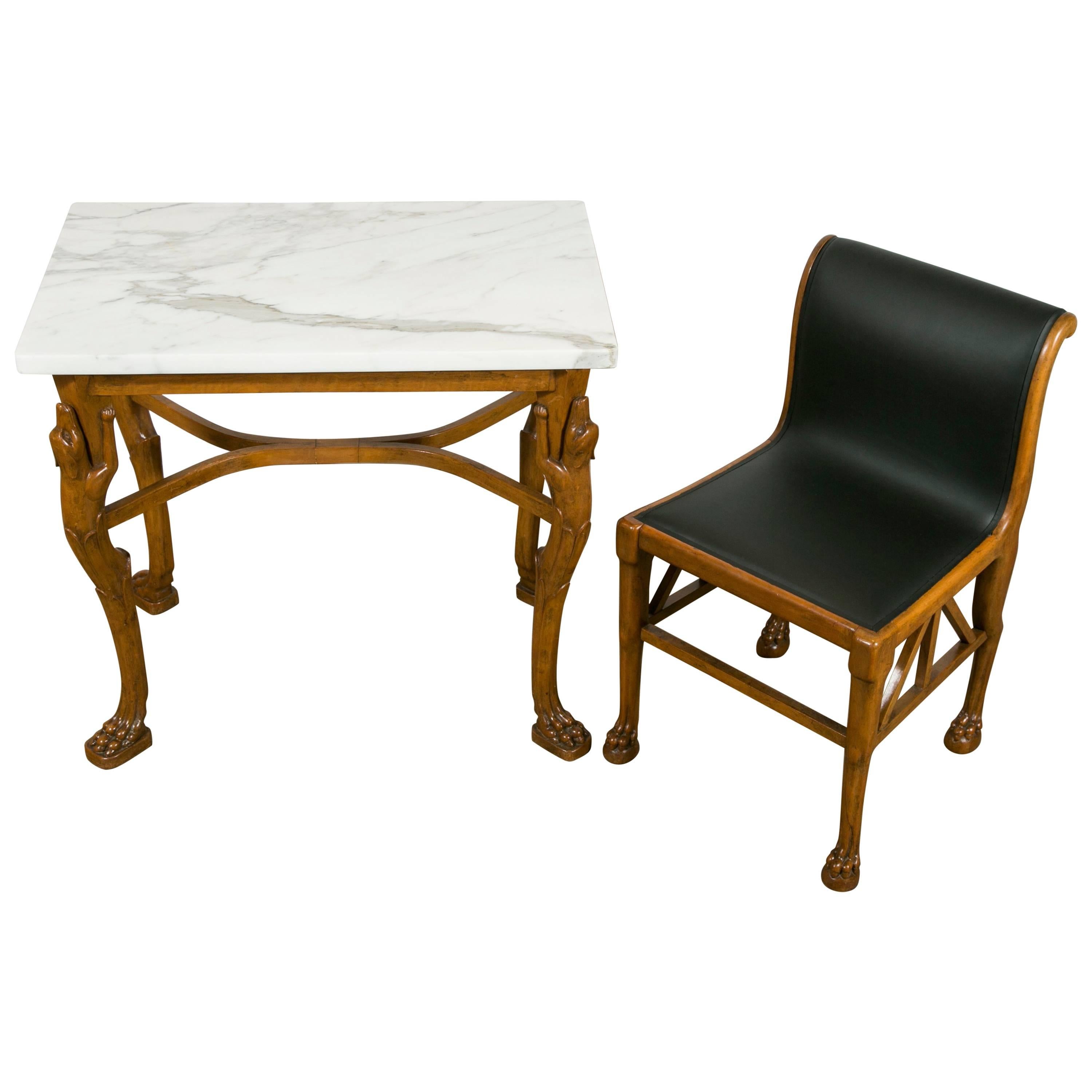 Wood Table and Chair in the Pompeian Style, Italy, circa 1920