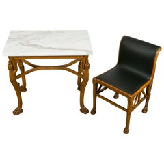 Antique Wood Table and Chair in the Pompeian Style, Italy, circa 1920