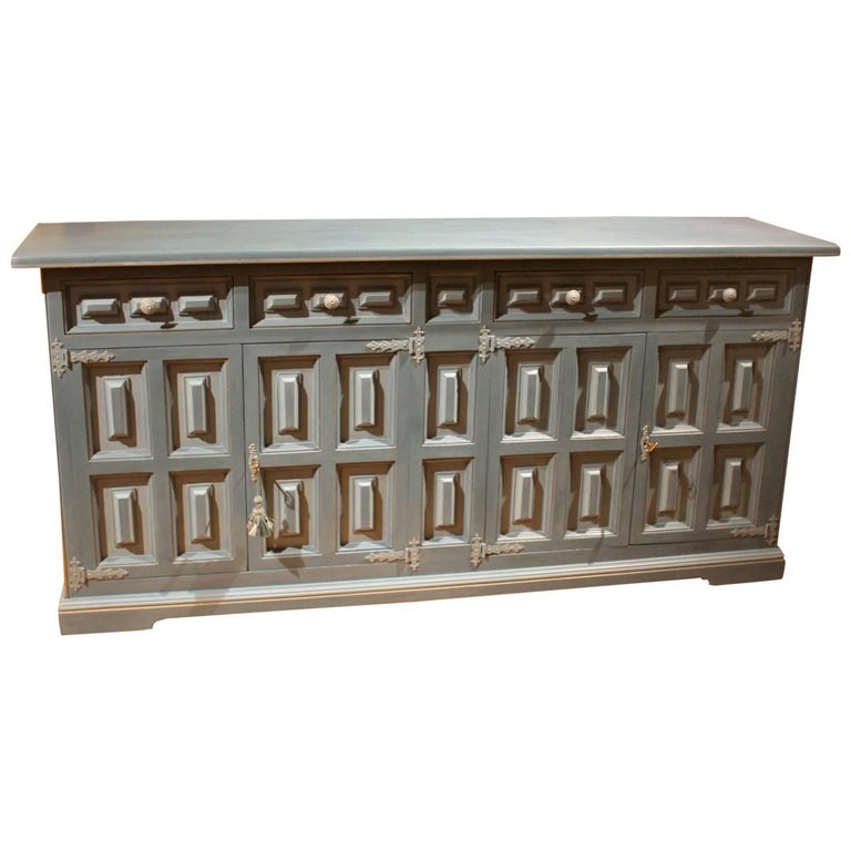 20th Century Italian Rectangular Light Blue Lacquer Wood Credenza or