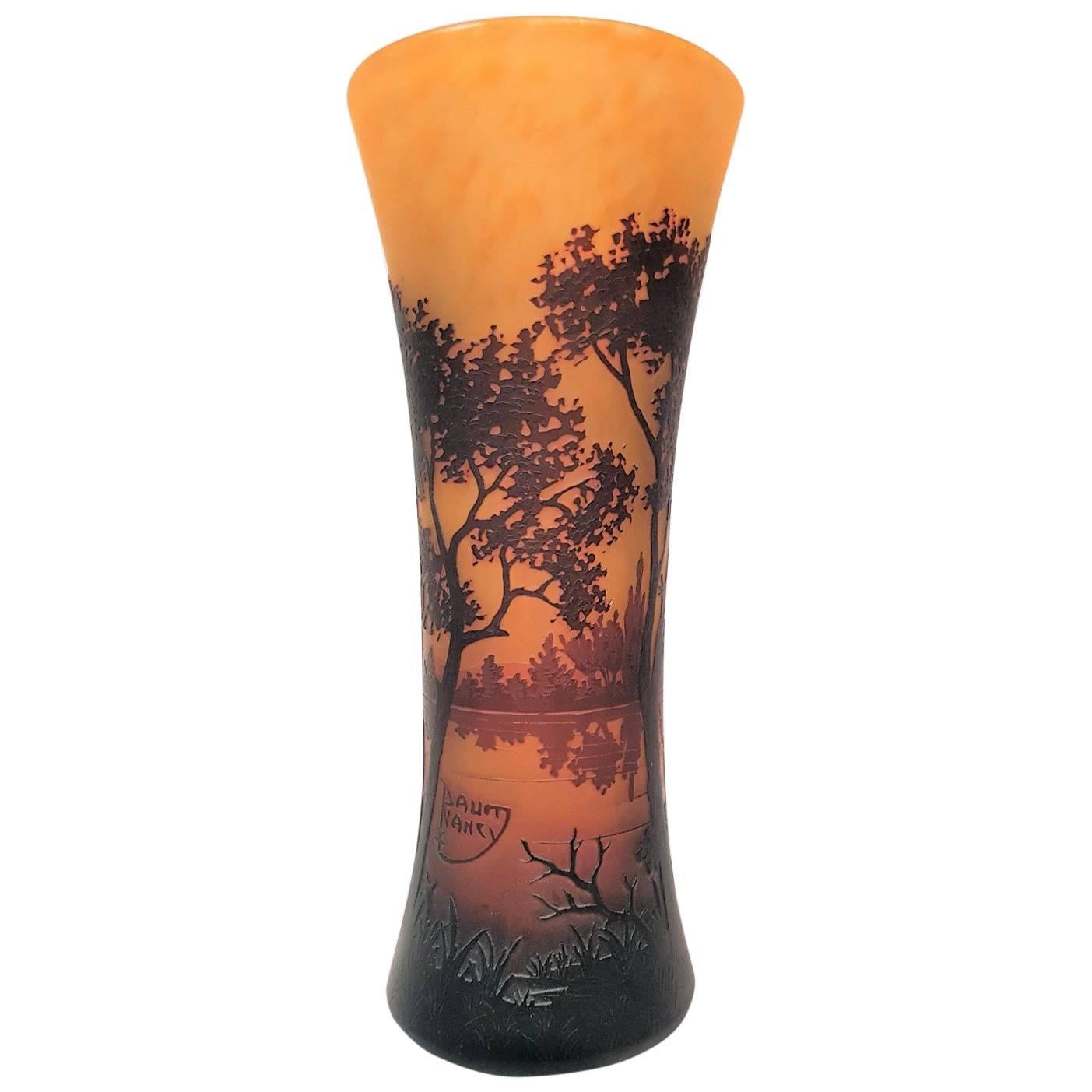 Daum Freres Art Nouveau Forest Vase in Cameo Glass