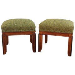 Pair of Art Decò Stools Italian Design wood and wool yellow