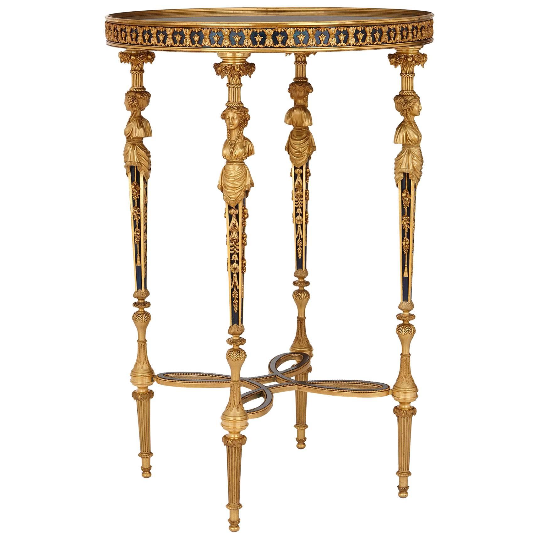 Table d'appoint française de style néoclassique en bronze doré et marbre ancien