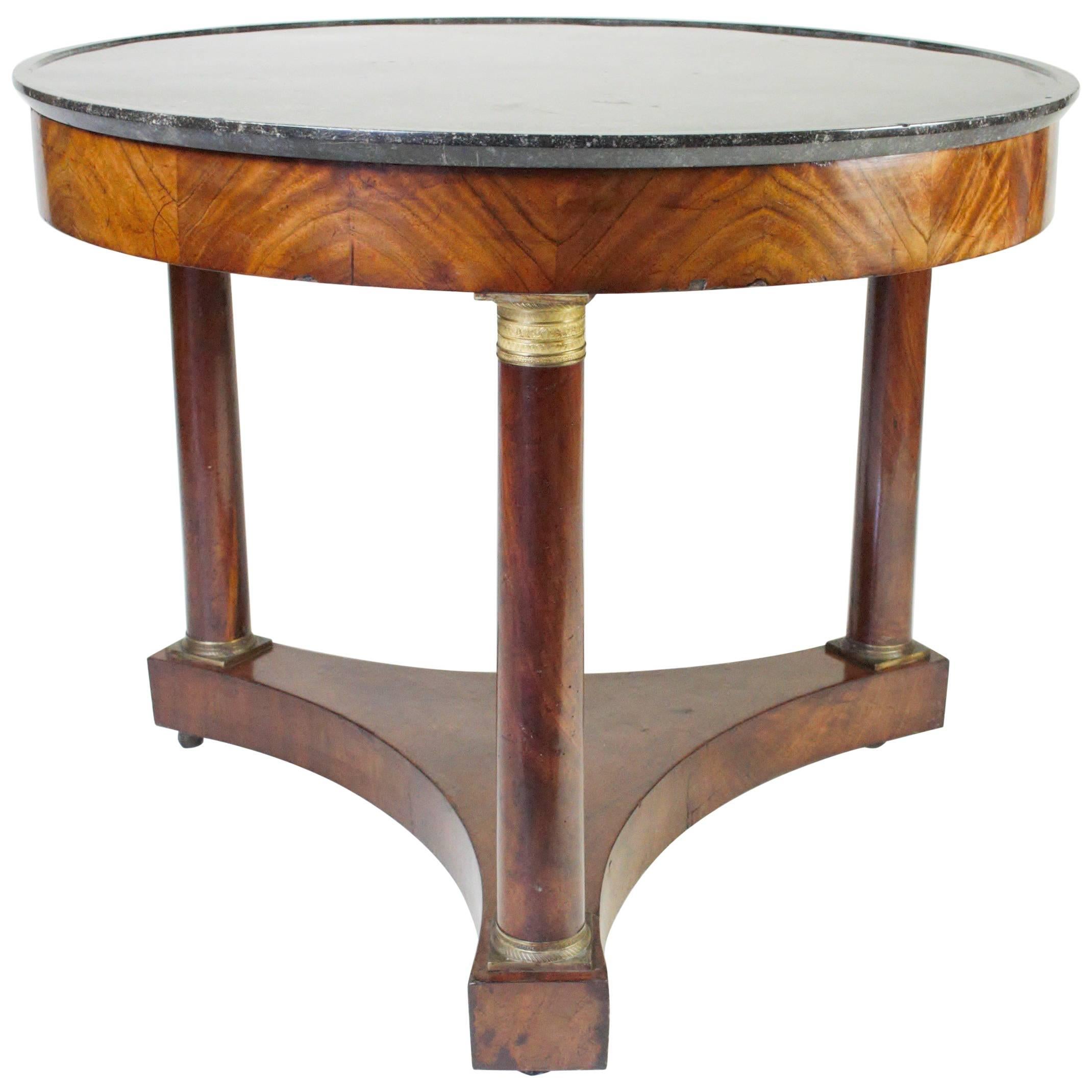 Circular Mahogany Center Table with Marble Top For Sale