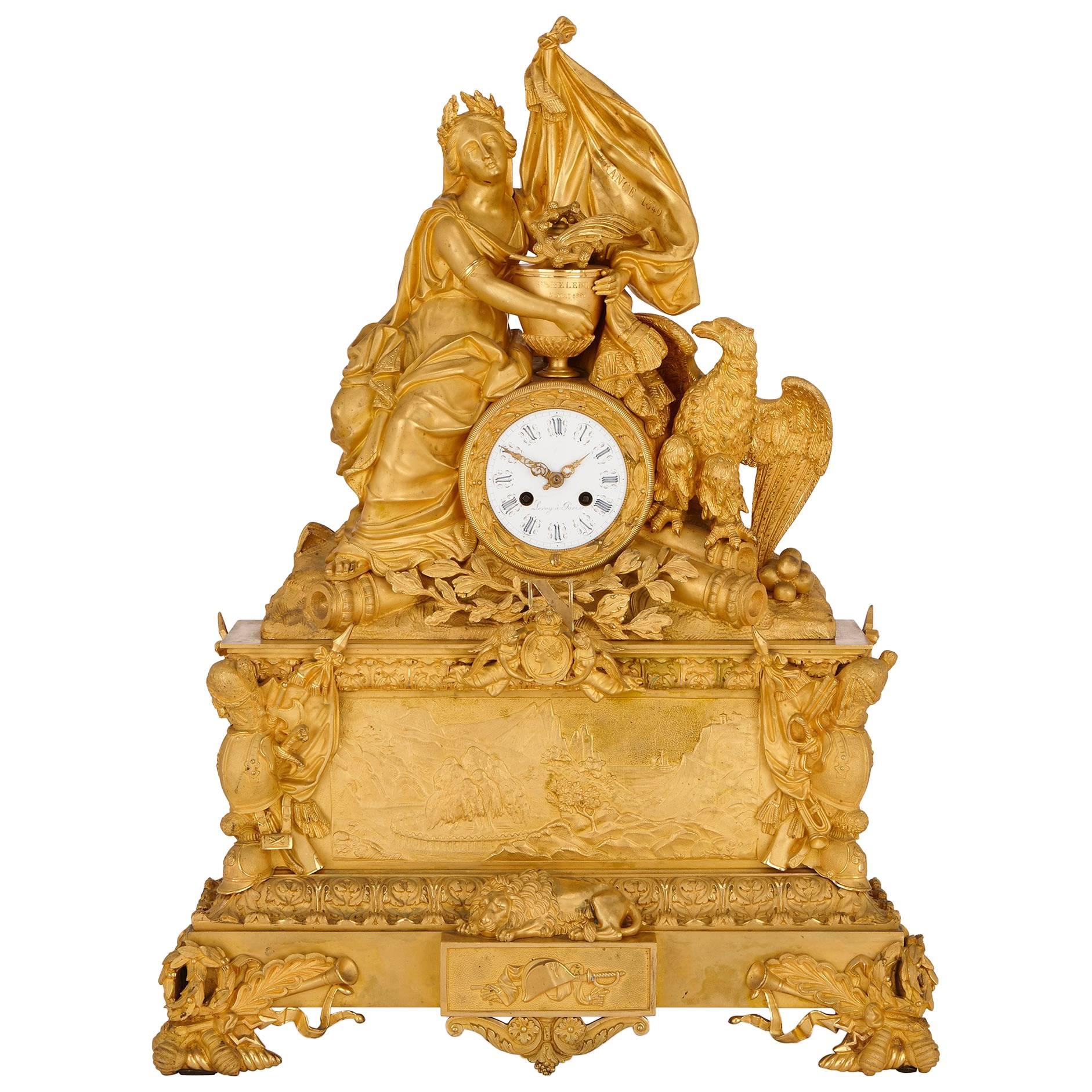 French Antique Ormolu Mantel Clock by Leroy Commemorating Napoleon Bonaparte
