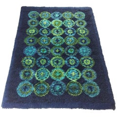 Vintage Original Scandinavian High Pile Pop Art Rya Rug Carpet, Denmark, 1960s