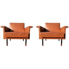 Pair of Eugen Schmidt Soloform Lounge Chairs, Cognac Leather