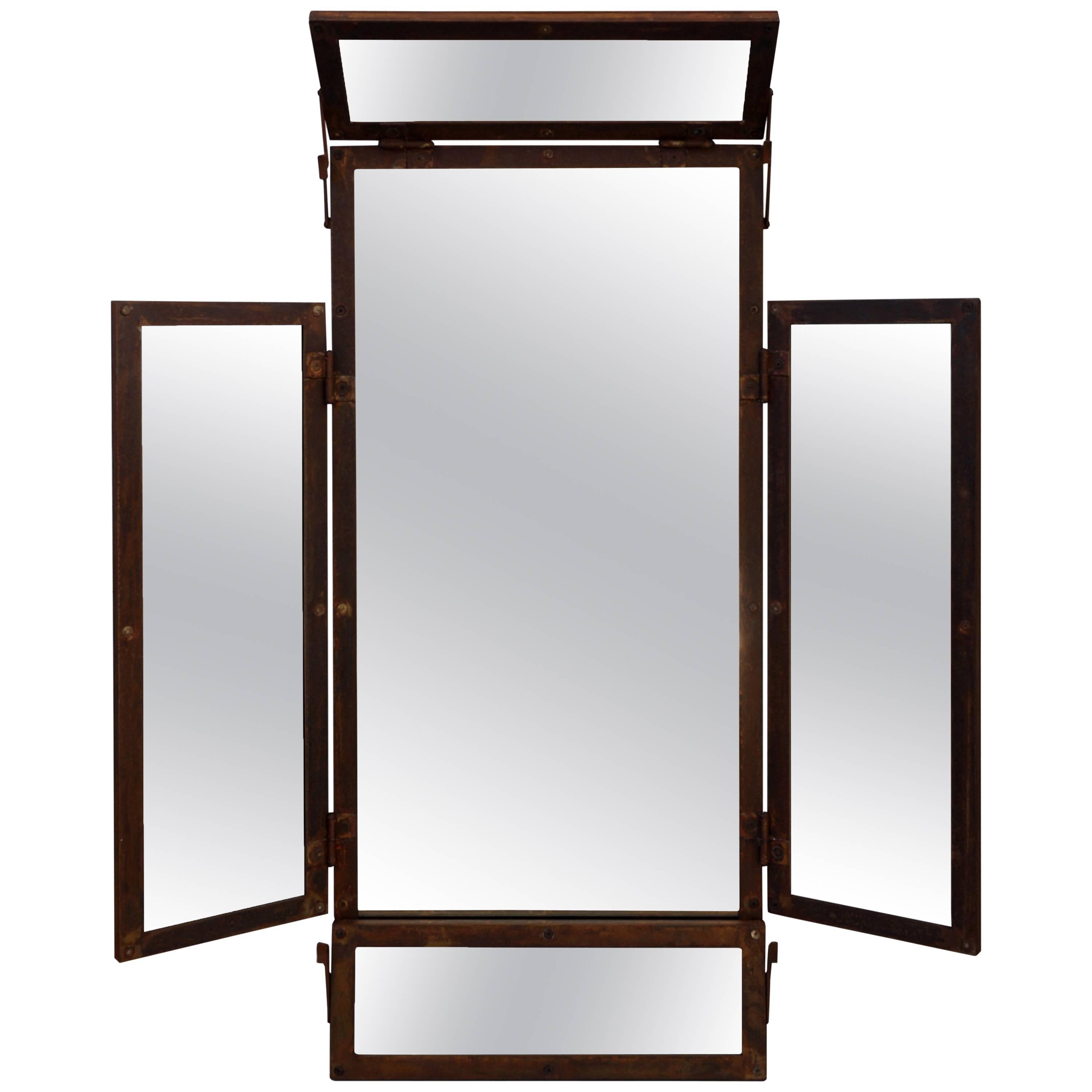 Large Industrial-Style Mirror in Locally Sourced Oxidized Italian Steel