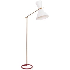 Rare Midcentury Diabolo Floor Lamp in Metal and Brass by Stablet, France, 1950s