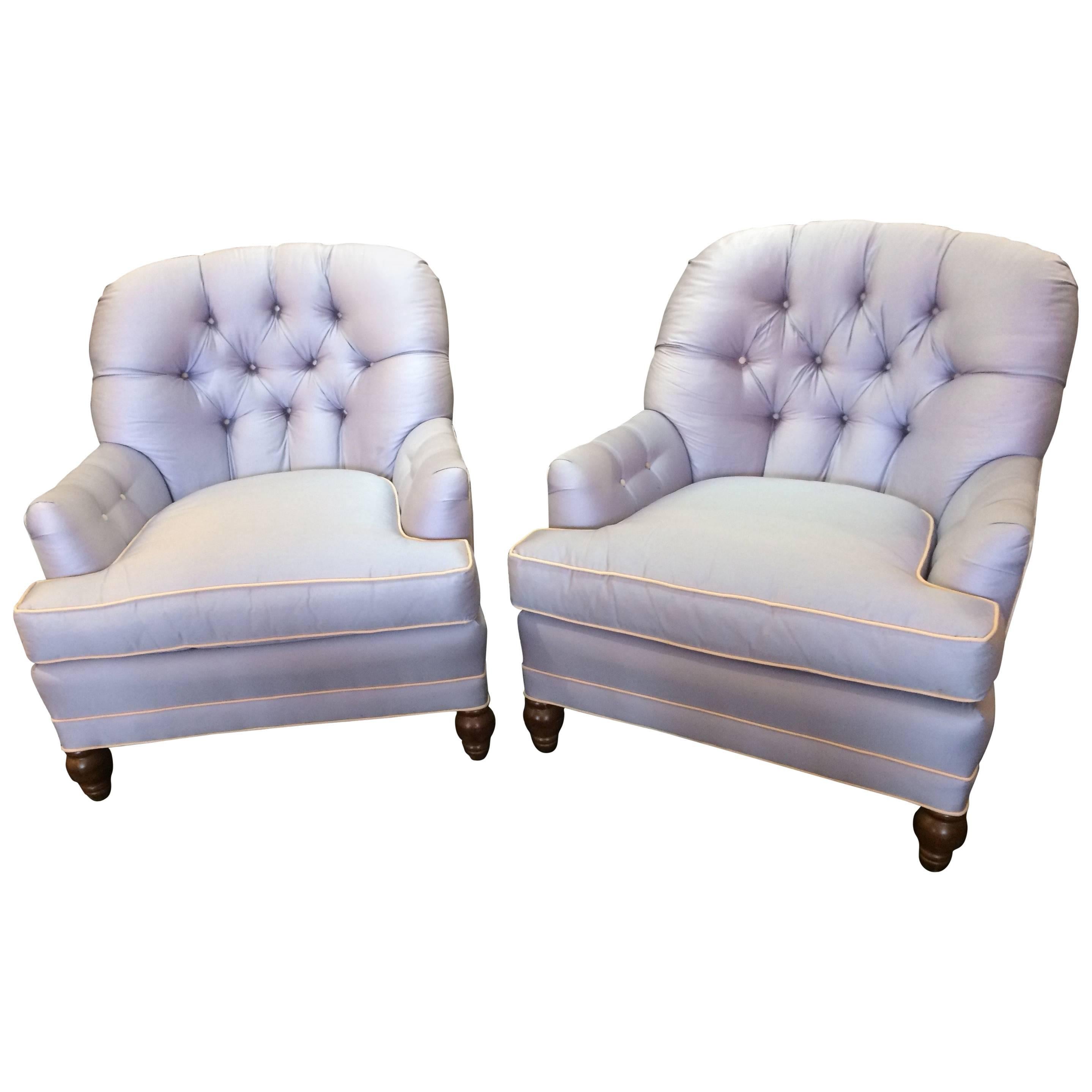Luxurious Tufted Club Chairs in a Heavenly Light Blue
