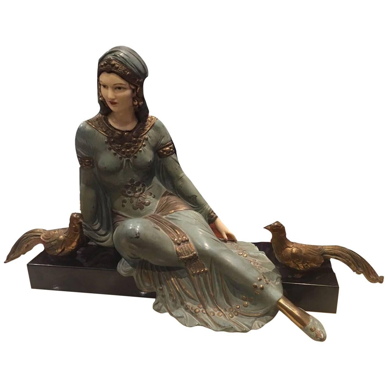 Early 20th Century, Art Nouveau Bronze Sculpture on Marble For Sale