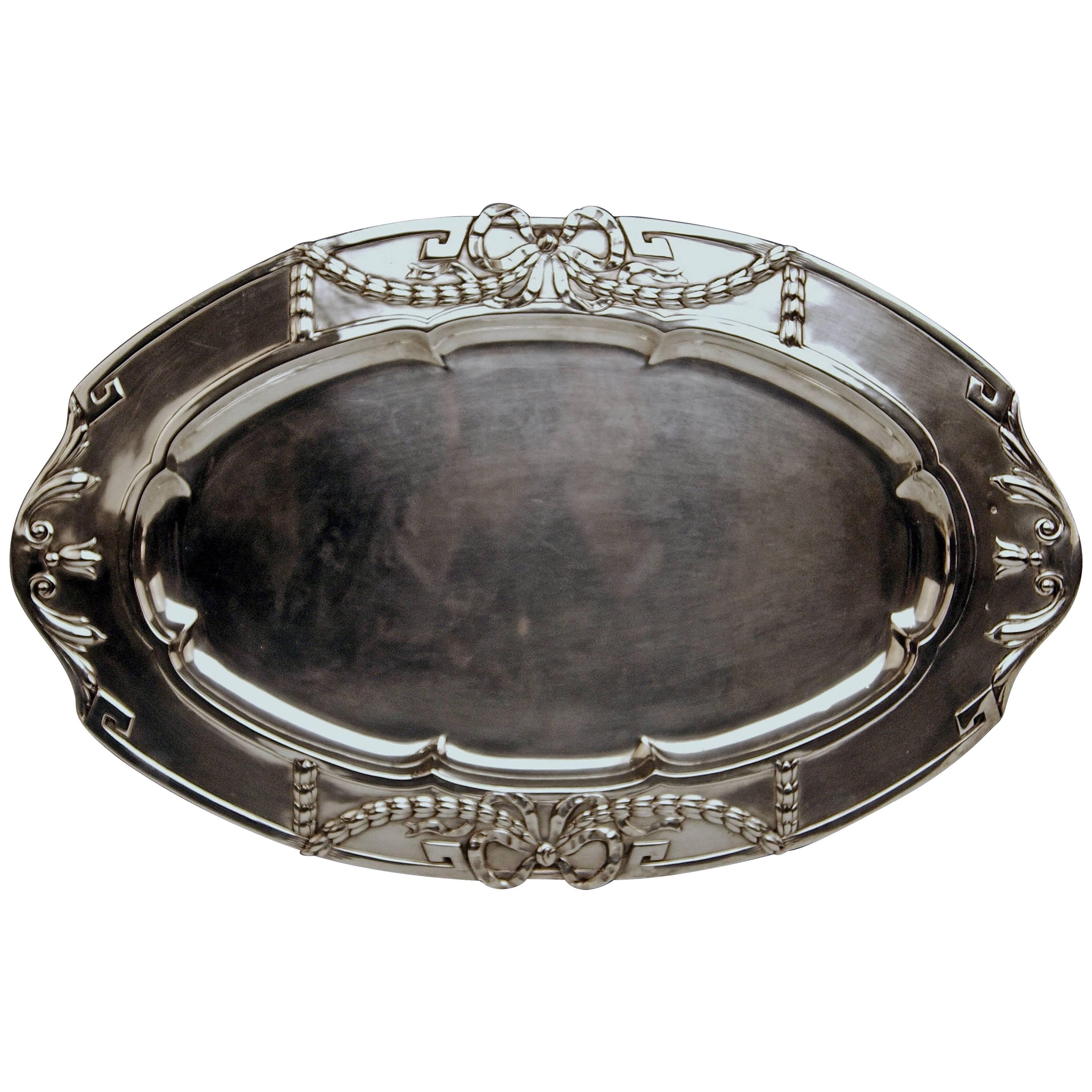 Silver 800 Austria Art Nouveau Serving Platter by H. Südfeld