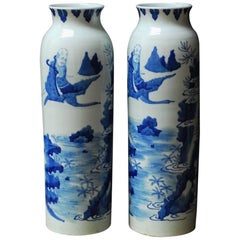 Pair of Chinese Blue and White Porcelain Immortal Vases