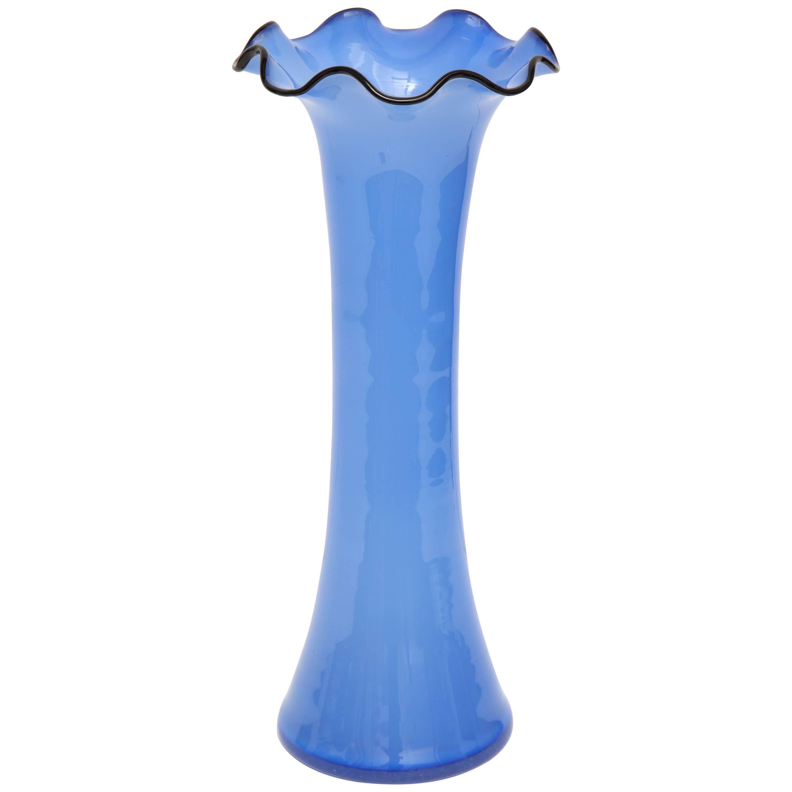 Czechoslovakian Handblown Blue Glass Vase