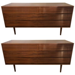 Pair of Mid-Century Modern Double Drawer Commodes, Chests or Dressers