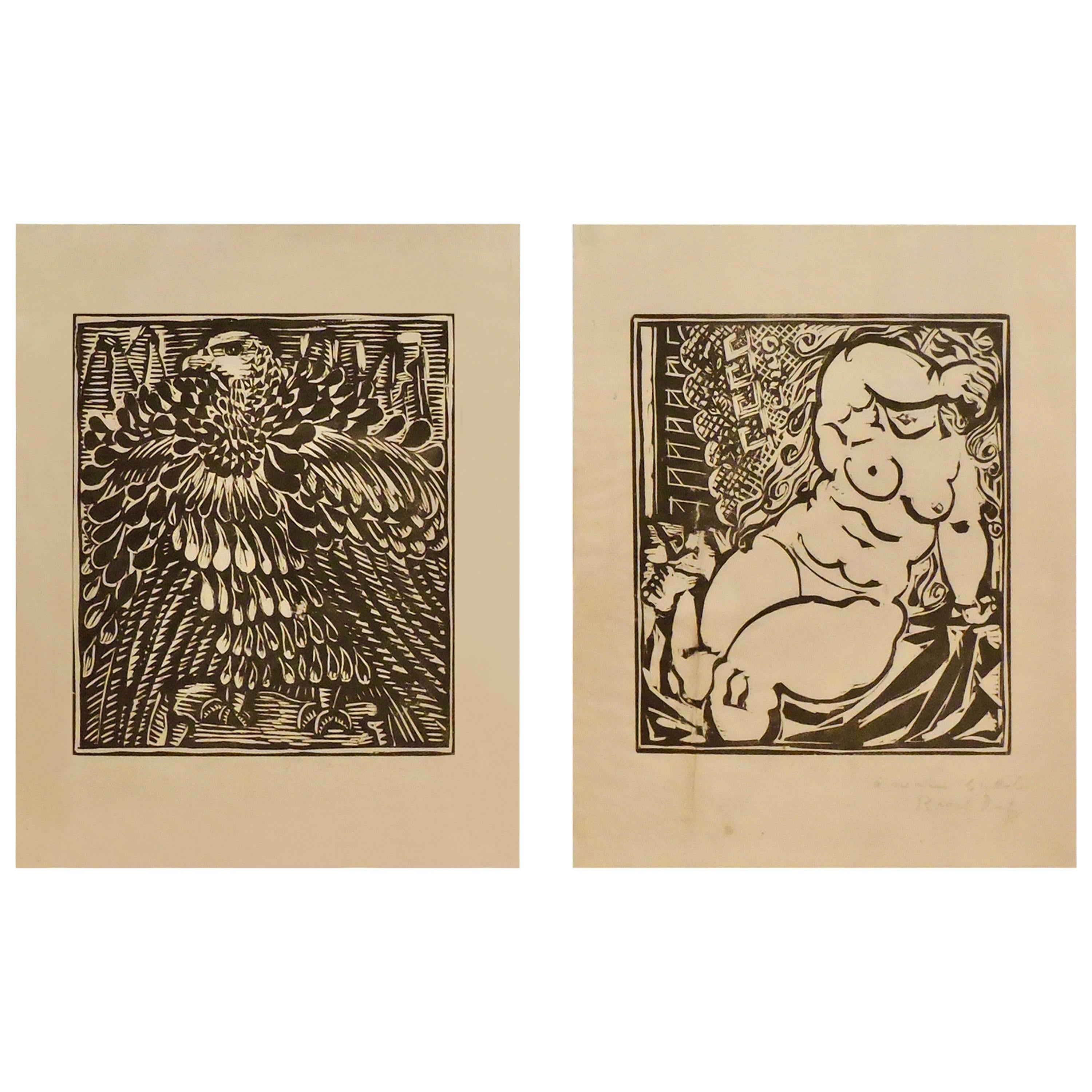 Pair of Framed Raoul Dufy Print-Multiple Woodcut, Chine Volant Paper