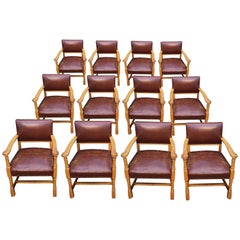 Set of 12 Oak Arts and Crafts Dining Chairs