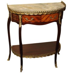 Marble Topped Brass Galleried Inlaid Mahogany Side Table by Epstein of London