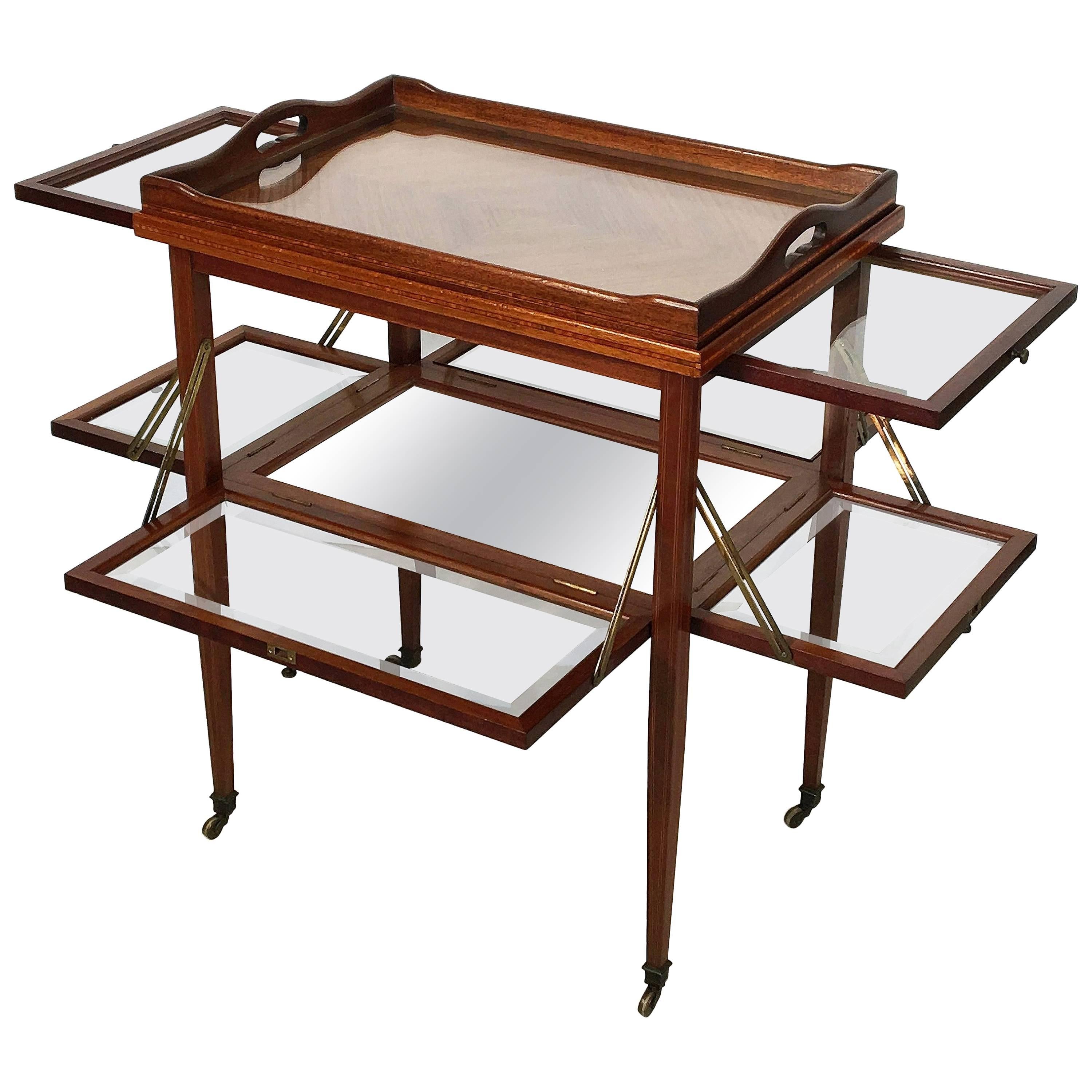 English Drinks Cart or Fold-Down Tea Table with Removable Tray Top