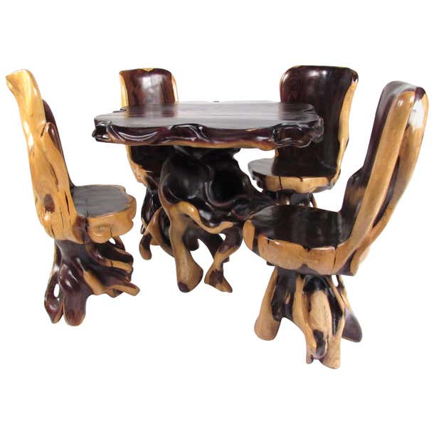 Stylish Rustic Live Edge Game Table with Chairs at 1stDibs | rustic ...