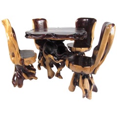 Stylish Rustic Live Edge Game Table with Chairs