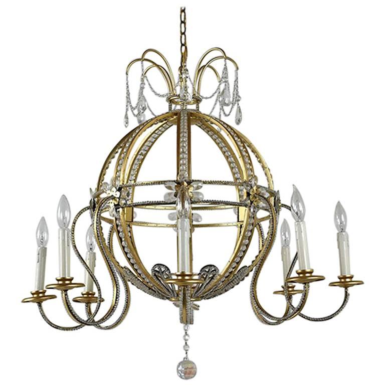Hollywood Regency, Louis XVI Style Chandelier in Antique Brass and Crystals at 1stDibs